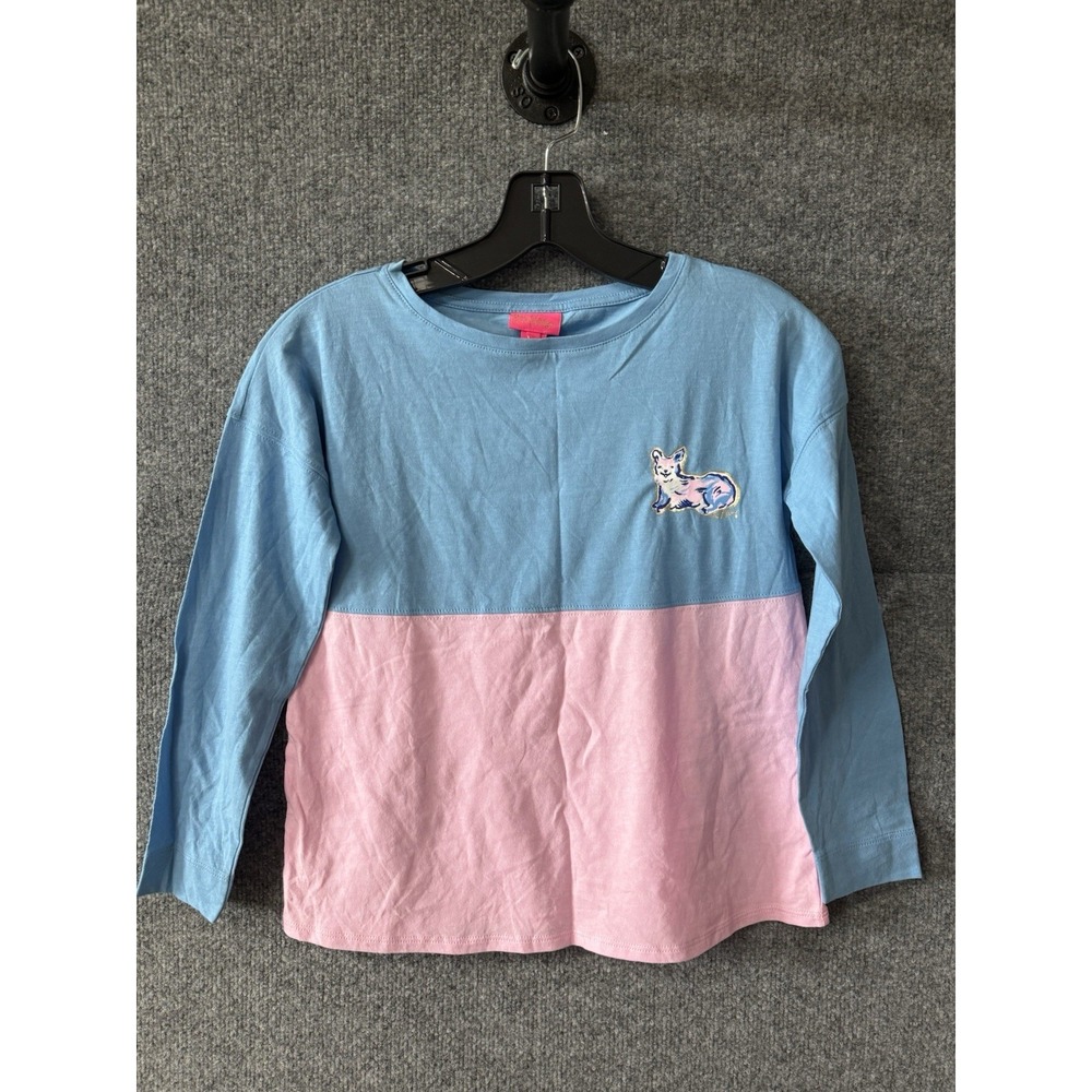 Lilly Pulitzer Shirt Top Pink Blue Longsleeve Large Fox logo Pima Cotton H69